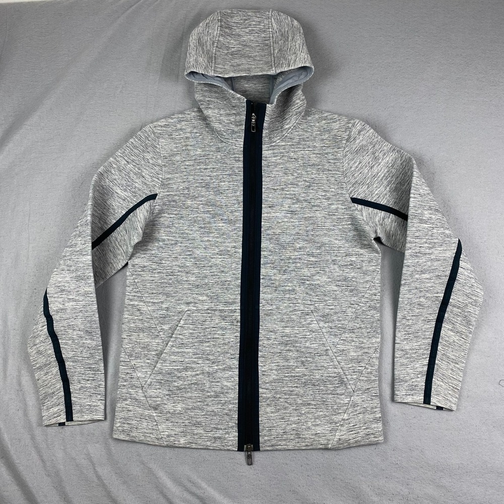 Lululemon Stratum Hoodie Mens Medium Heather Space Dyed Grey Full Zip Jacket Gym